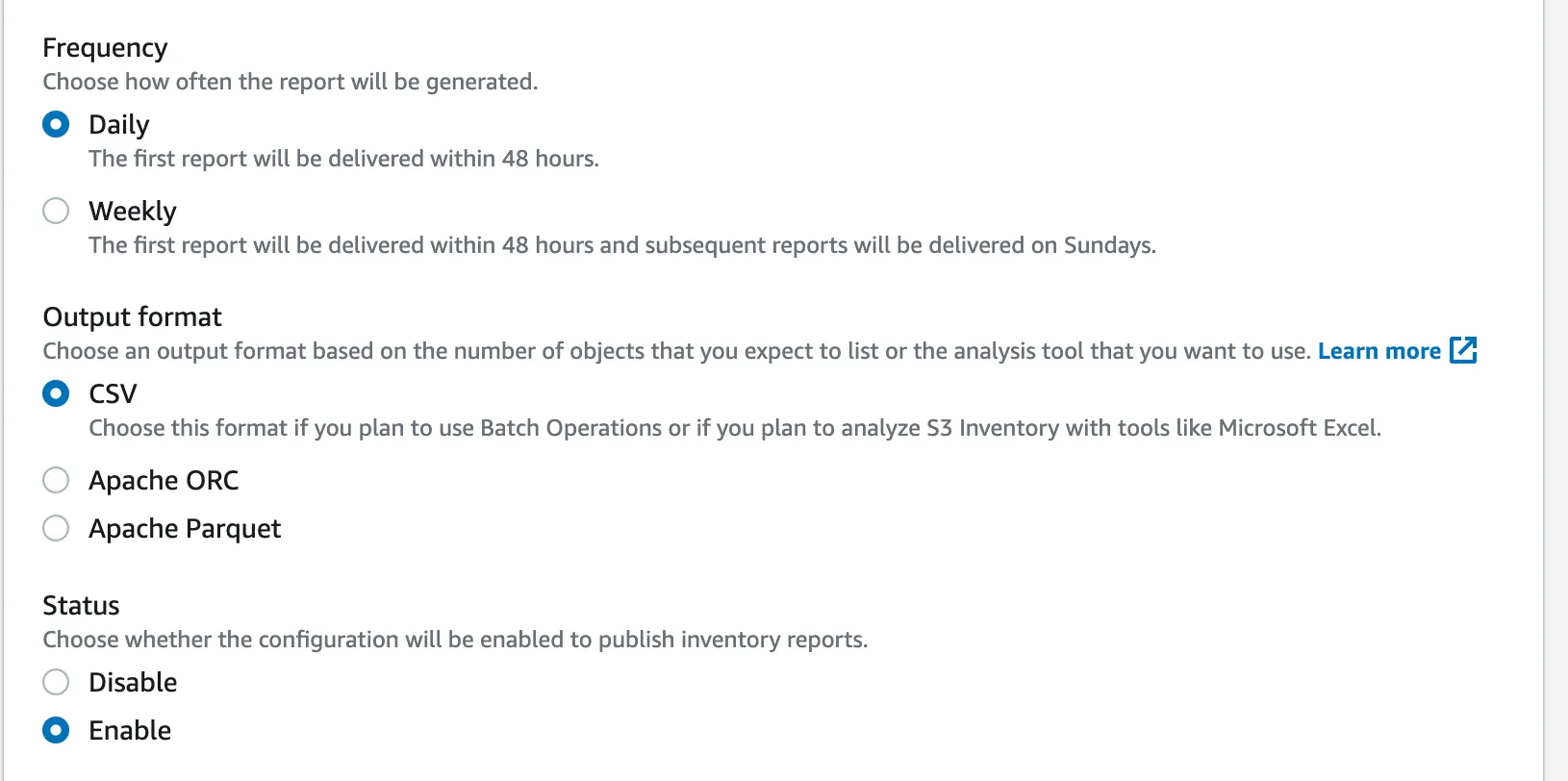 Parquet is the preferred data format.