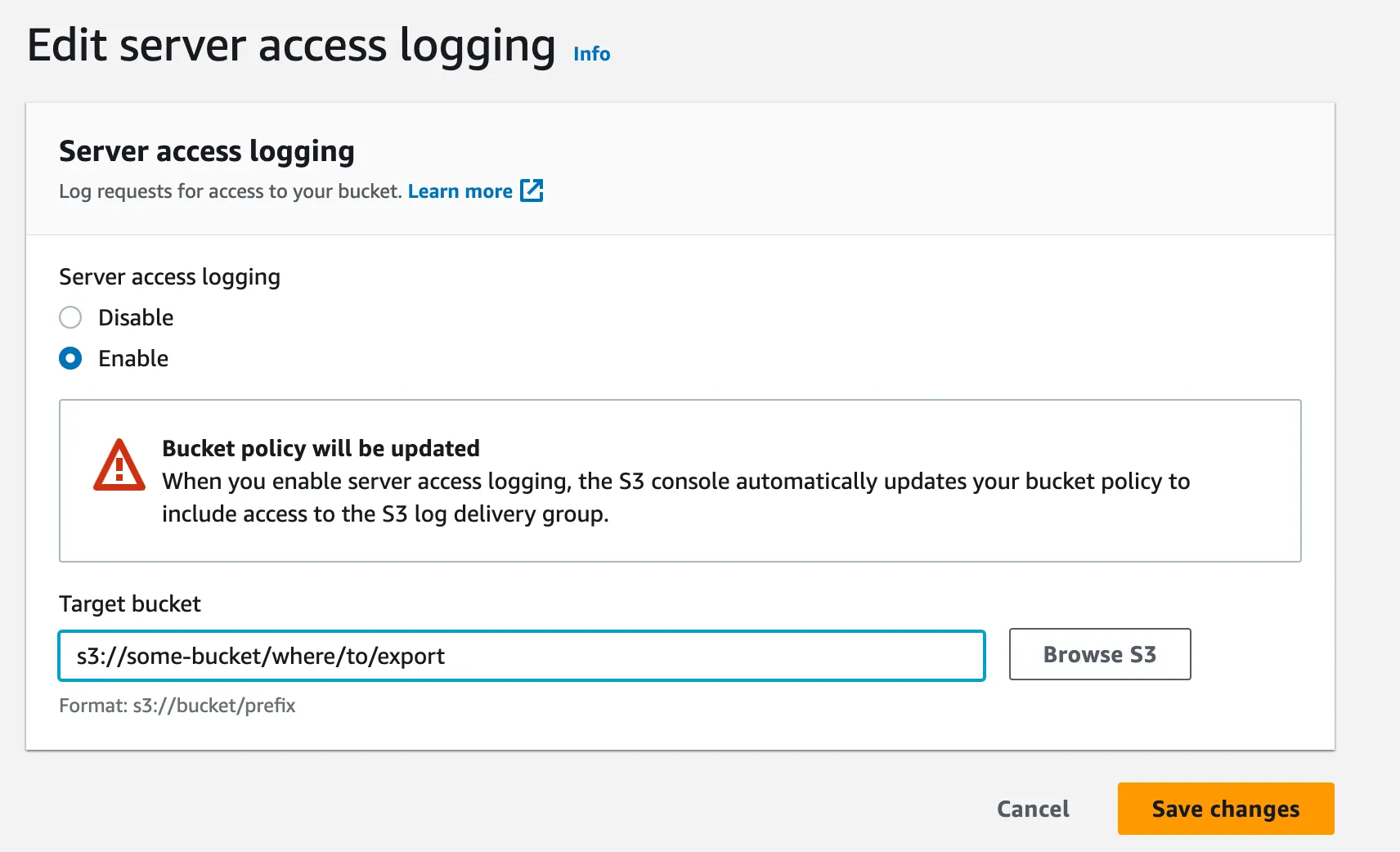 S3 Server access logging settings.